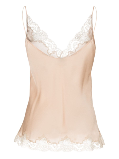 Shop Carine Gilson Calais Caudry-lace Silk Camisole In Neutrals