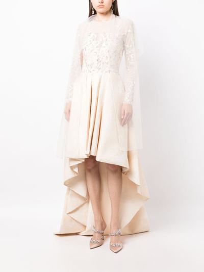 Saiid Kobeisy High-low Brocade Beaded Dress In Neutrals