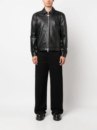 Shop Han Kjobenhavn Zip-up Leather Shirt Jacket In Black