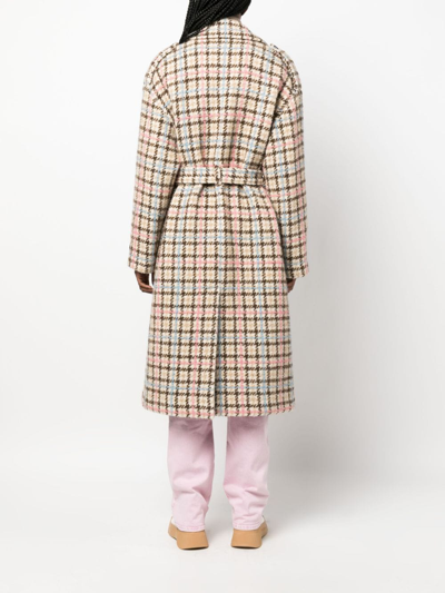 Shop Msgm Belted Houndstooth Double-breasted Coat In Neutrals