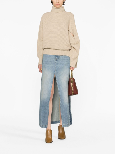 Stella Mccartney Rib-knit Regenerated Cashmere Cape Jumper In Neutrals