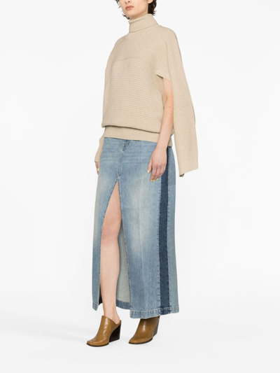 Stella Mccartney Rib-knit Regenerated Cashmere Cape Jumper In Neutrals