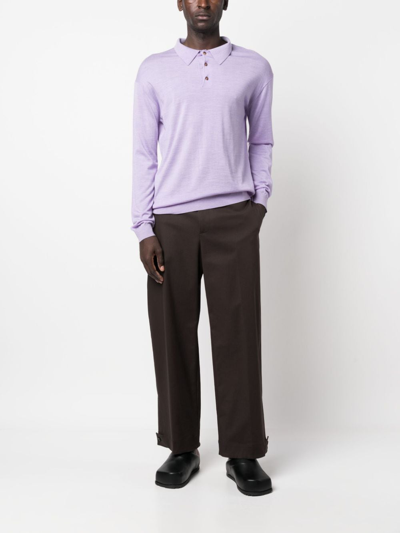 Shop Nanushka Ziast Merino Wool Polo Shirt In Purple