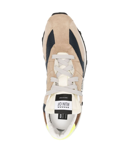 Shop Run Of Logo-print Panelled Suede Sneakers In Brown