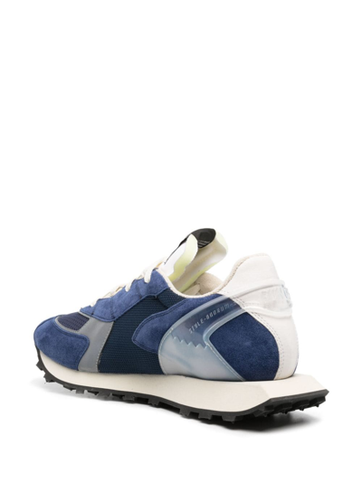Shop Run Of Logo-print Panelled Suede Sneakers In Blue