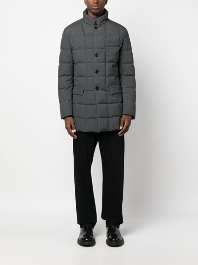 Shop Fay Notched-collar Quilted Down Jacket In Grey