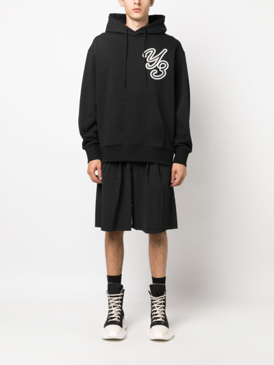 Y-3 Adidas Y 3 Black Logoed Hoodie In Black
