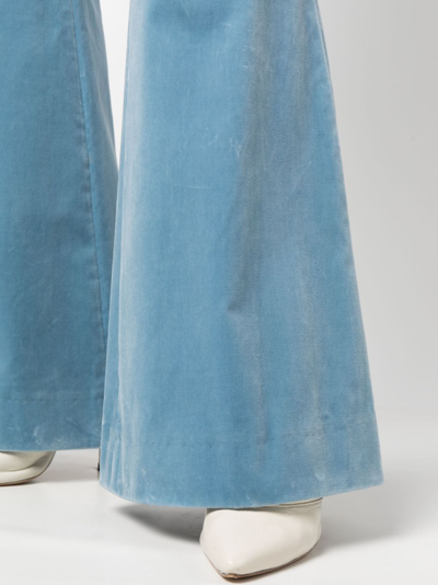 Shop Dorothee Schumacher Mid-rise Velvet Flared Trousers In Blue