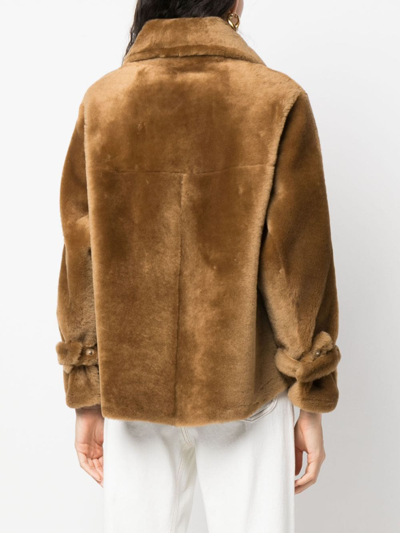 Shop Furling By Giani Single-breasted Shearling Coat In Neutrals