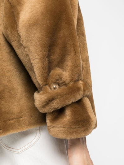 Shop Furling By Giani Single-breasted Shearling Coat In Neutrals