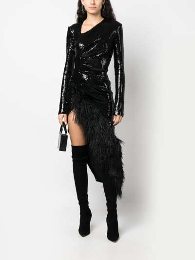 Shop David Koma Sequin-embellished V-neck Midi Dress In Black