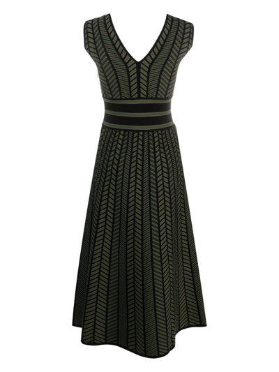 Shop Max Mara Chevron-knit Jacquard Midi Dress In Green