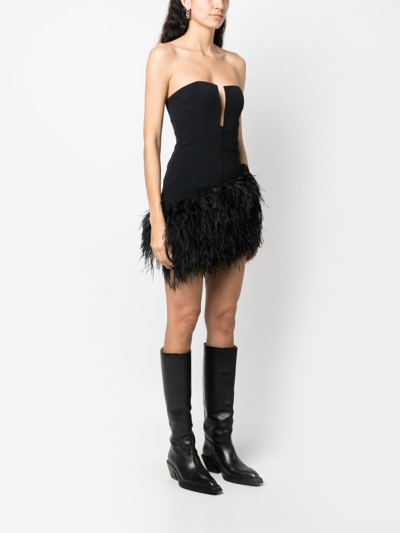 Shop David Koma Feather-trim Off-shoulder Minidress In Black