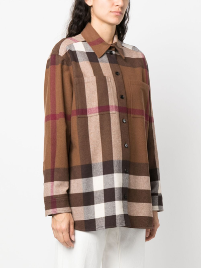 Shop Burberry Haymarket Check-pattern Flannel Shirt In Brown