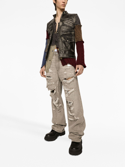 Dolce & Gabbana Patchwork Distressed Cardigan In Neutrals