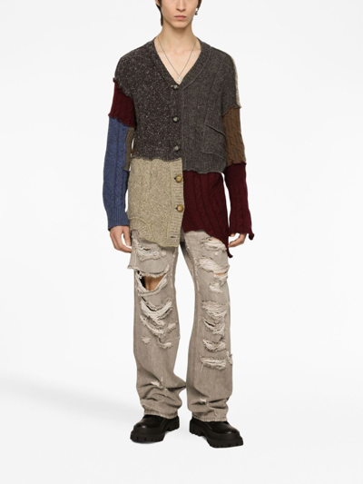 Shop Dolce & Gabbana Patchwork Distressed Cardigan In Neutrals