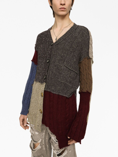 Shop Dolce & Gabbana Patchwork Distressed Cardigan In Neutrals