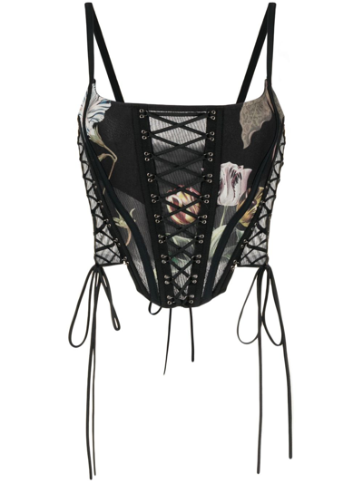 Shop Monse Graphic-print Lace-up Corset In Black