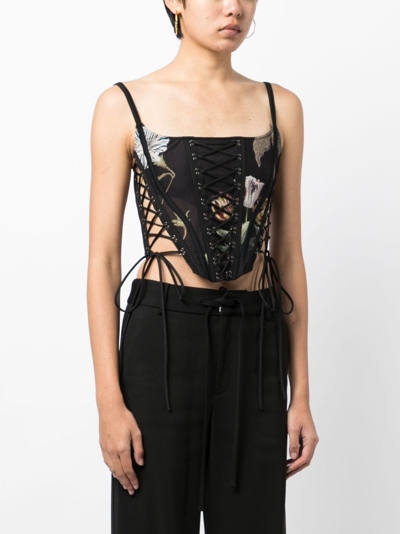 Shop Monse Graphic-print Lace-up Corset In Black