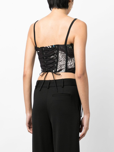 Shop Monse Graphic-print Lace-up Corset In Black