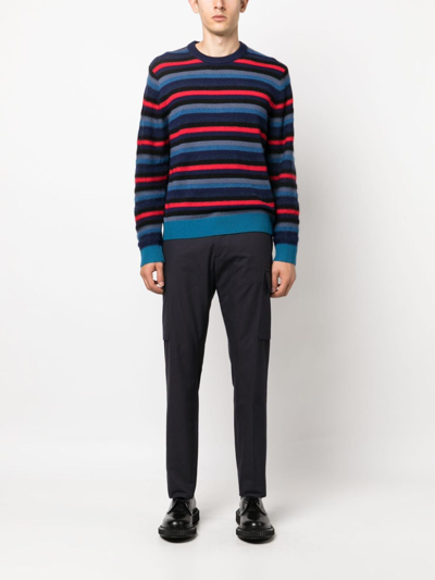 Shop Ps By Paul Smith Crew-neck Stripe-pattern Jumper In Blue