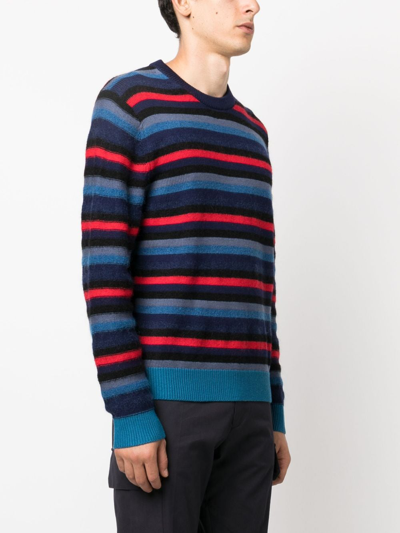 Shop Ps By Paul Smith Crew-neck Stripe-pattern Jumper In Blue