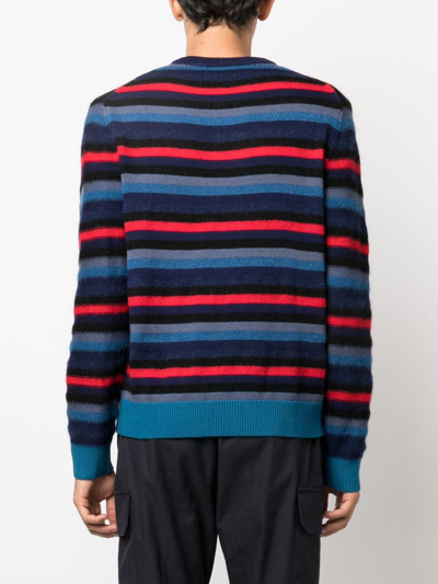 Shop Ps By Paul Smith Crew-neck Stripe-pattern Jumper In Blue