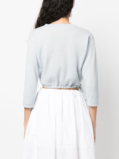 Shop Marni Logo-embroidered Cashmere Cropped Jumper In Blue