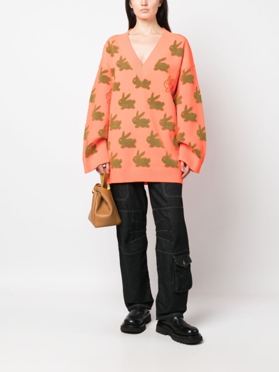 Shop Jw Anderson Bunny-intarsia V-neck Jumper In Orange