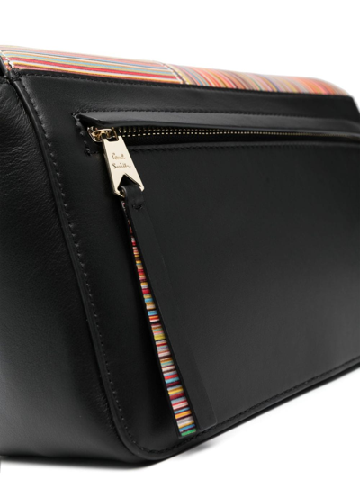 Shop Paul Smith Striped Leather Crossbody Bag In Black