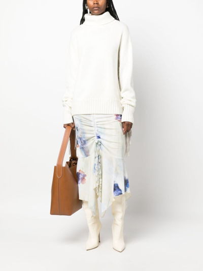 Wild Cashmere Fringed Roll Neck Jumper In White