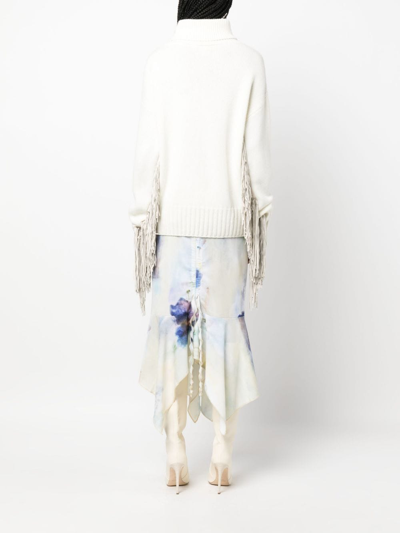 Wild Cashmere Fringed Roll Neck Jumper In White