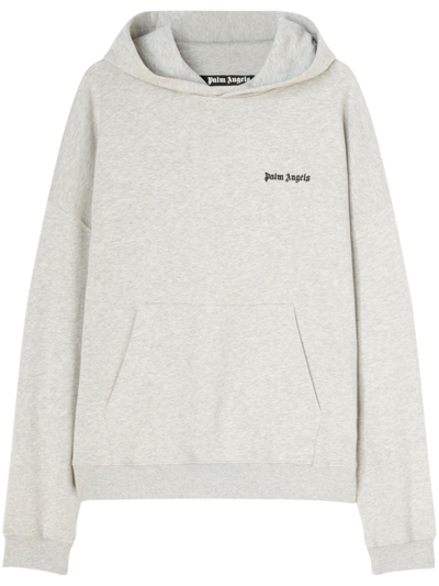 Shop Palm Angels Embroidered-logo Hoodie In Grey