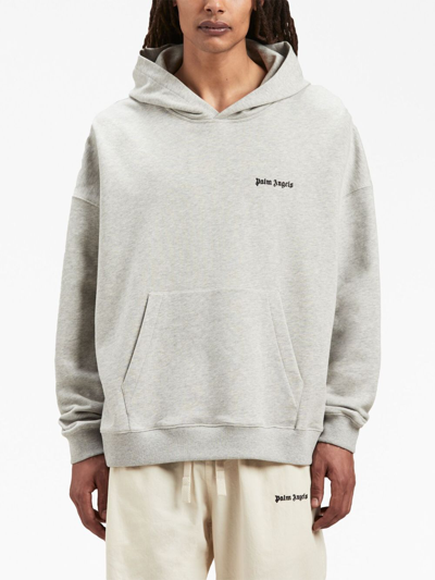 Palm Angels Embroidered-logo Hoodie In Grey
