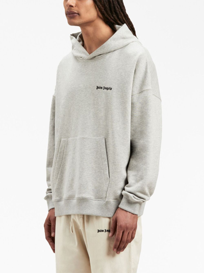 Shop Palm Angels Embroidered-logo Hoodie In Grey