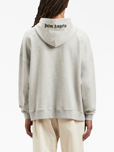 Palm Angels Embroidered-logo Hoodie In Grey