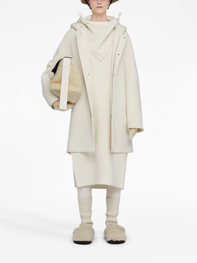 Jil Sander Hooded Virgin Wool Parka In White