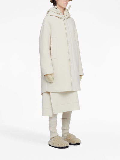 Jil Sander Hooded Virgin Wool Parka In White