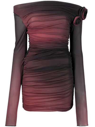 Shop Blumarine Rose-appliqué Trompe L'oeil Dress In Red