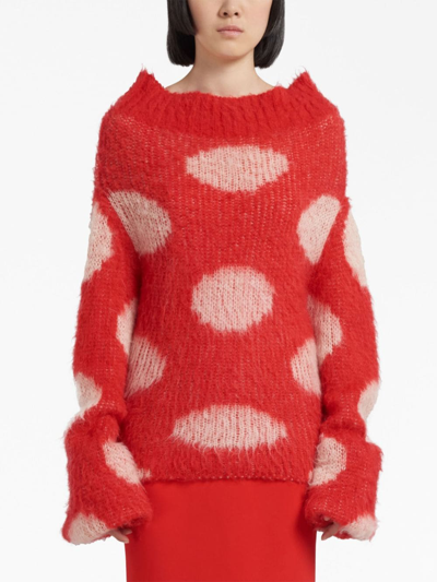 Shop Marni Polka Dot-intarsia Jumper In Red