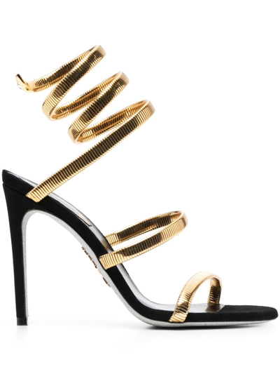 Shop René Caovilla Juniper 110mm Coiled-strap Suede Sandals In Gold