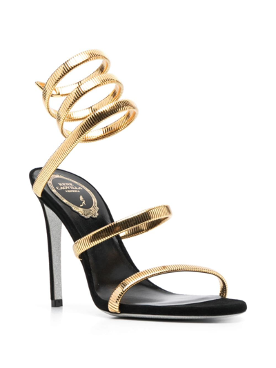 Shop René Caovilla Juniper 110mm Coiled-strap Suede Sandals In Gold