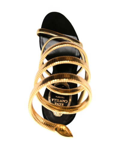 Shop René Caovilla Juniper 110mm Coiled-strap Suede Sandals In Gold