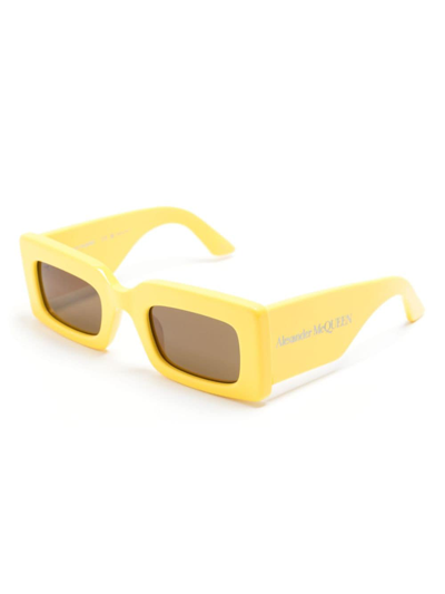 Shop Alexander Mcqueen Rectangle-frame Sunglasses In Yellow