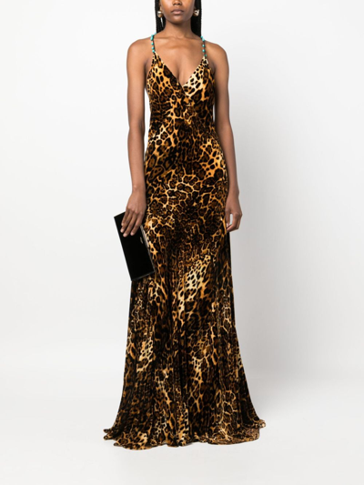 Shop Roberto Cavalli Crisscross Back Leopard Print Maxi Dress In Neutrals