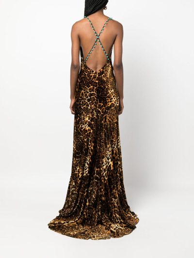 Roberto Cavalli Crisscross Back Leopard Print Maxi Dress In Neutrals