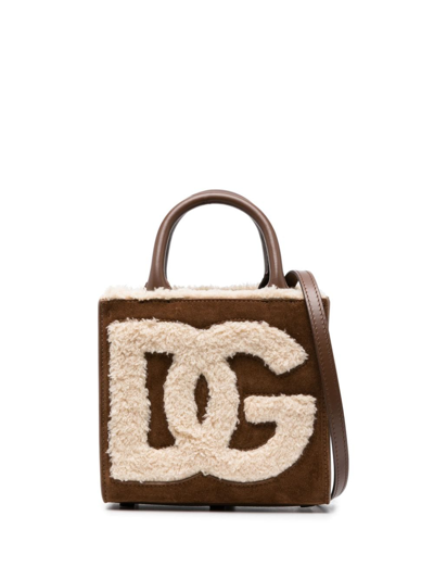 Shop Dolce & Gabbana Mini Dg Daily Suede Tote Bag In Brown