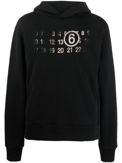 Shop Mm6 Maison Margiela Numbers-motif Cotton Hoodie In Black