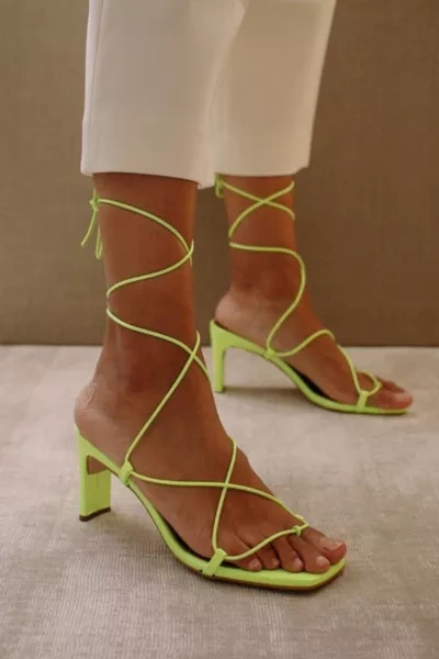 Shop Alohas Bellini Leather Strappy Heel In Neon Yellow, Women's At Urban Outfitters