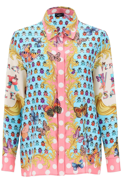 Shop Versace Shirt In Printed Silk In Multicolor